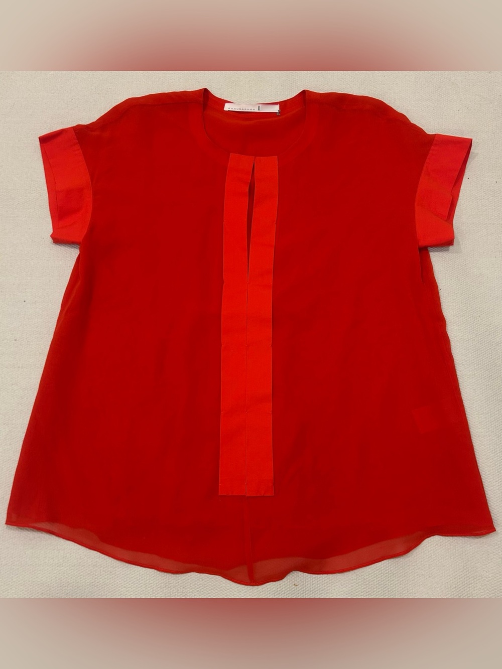 Dorothee Schumacher 100% Silk Short Sleeve Lined Blouse Red Feminine Size Four